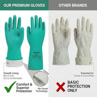 GOL-SIV Industrial Nitrile Chemical Gloves, Heavy Duty Solvent Resistant Green PPE Gauntlet, Cotton Lined with Non-Slip Grip for Chemical Handling, Painting & Furniture Refinishing, M, 3 Pairs