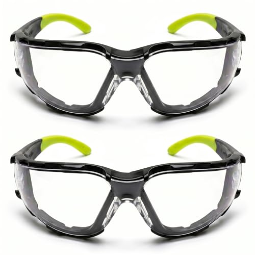 GOL-SIV Safety Glasses 2 Pack, Clear Anti-Fog Safety Goggles for Men & Women, ANSI Z87.1 Wrap-Around Eye Protection with Anti-Slip Rubber Temples for Construction, Woodworking & Lab Work