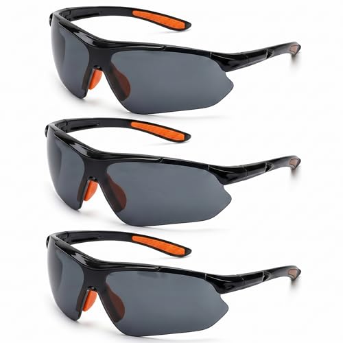 GOL-SIV 3 Pack Tinted Safety Glasses, Anti-Fog Safety Sunglasses for Men Women, ANSI Z87.1 Work Glasses with UV Protection & Non-Slip Nose Pad for Construction, Landscaping, Dark Lens