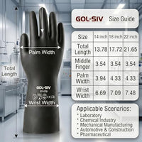 GOL-SIV Industrial Chemical Resistant Work Gloves, 14 Inch Heavy Duty Black Latex PPE, Waterproof Acid/Alkali Proof with Non-Slip Grip for Janitorial & Cement Mixing, 2 Pairs