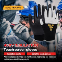 GOL-SIV 400V Low Voltage Electrician Gloves (5 Pairs), Professional Touch Screen & Flame Retardant Safety Work Gloves, Rubber Coated Non-Slip Hand Protection for Electrical Wiring, XL, Black