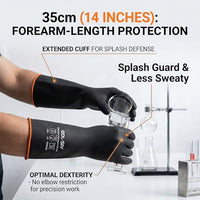 GOL-SIV 18 Inch Chemical Resistant Work Gloves 2 Pairs, Heavy Duty Latex Elbow Length Gauntlet, Waterproof Acid & Alkali Proof for Industrial Cleaning, Metal Plating & Pool Maintenance