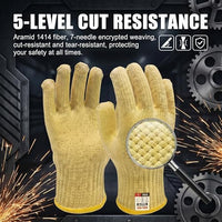 GOL-SIV 5 Pairs Cut Resistant Work Gloves, 7-Gauge Heavy Duty Aramid Fiber, Heat & Cut Protection, Ideal for Metal Glass Handling, Woodworking, Automotive & Industrial Assembly,M
