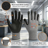GOL-SIV 15-Gauge Micro-Foam Nitrile Work Gloves for Men and Women, High Dexterity Assembly Gloves, Breathable Seamless Knit, Excellent Oil Grip, 3 Pairs, Large