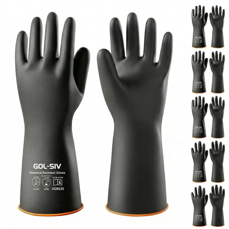 GOL-SIV Chemical Resistant Heavy Duty Latex Gloves 2 Pairs - Rubber Gauntlet for Aquarium, Sandblasting, Deep Tank Cleaning & Drain Work - Acid Alkali Resistant Black, 22 Inch,XL