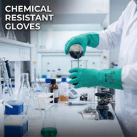 GOL-SIV Industrial Nitrile Chemical Gloves, Heavy Duty Solvent Resistant Green PPE Gauntlet, Cotton Lined with Non-Slip Grip for Chemical Handling, Painting & Furniture Refinishing, M, 3 Pairs