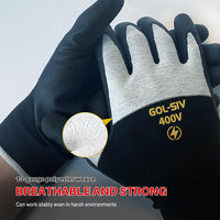 GOL-SIV 3 Pairs Insulated Electrical Gloves 400V, Touch Screen Low Voltage Electrician Work Gloves, Rubber Non-Slip Grip for Wire Working & Maintenance, Black, XL
