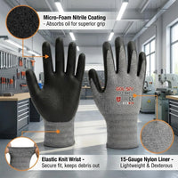 GOL-SIV Work Gloves 12 Pairs, Micro-Foam Nitrile Coated Safety Gloves for Firm Grip, Breathable Seamless High Dexterity Mechanic Gloves for Warehouse, Precision Assembly & DIY (M)