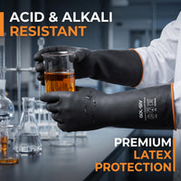 GOL-SIV 18 Inch Chemical Resistant Work Gloves 2 Pairs, Heavy Duty Latex Elbow Length Gauntlet, Waterproof Acid & Alkali Proof for Industrial Cleaning, Metal Plating & Pool Maintenance