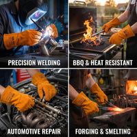 GOL-SIV 3 Pairs Welding Gloves for Men, Premium Top Grain Cowhide Leather, Kevlar Stitched Heat Resistant Work Gloves for MIG/Stick Welder, Reinforced Fingers