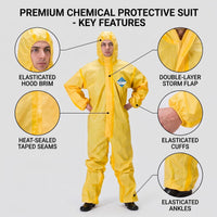 GOL-SIV 6-Pack Hazmat Suit - Heavy Duty Chemical Protective Coverall with Hood, Liquid Splash Resistant Full Body PPE for Industrial & Agricultural Spraying (Large)