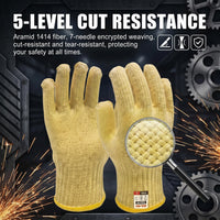 GOL-SIV 5 Pairs Cut Resistant Work Gloves, 7-Gauge Heavy Duty Aramid Fiber, Heat & Cut Protection, Ideal for Metal Glass Handling, Woodworking, Automotive & Industrial Assembly,M