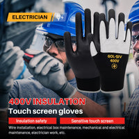 GOL-SIV 3 Pairs Insulated Electrical Gloves 400V, Touch Screen Low Voltage Electrician Work Gloves, Rubber Non-Slip Grip for Wire Working & Maintenance, Black, XL