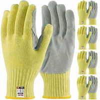 GOL-SIV 5 Pairs Work Gloves Men Medium, 7-Gauge Aramid Knit with Cowhide Leather Palm, Heavy Duty Cut Resistant Safety Gloves for Metal Fabrication, Glass Handling, Construction & Workshop