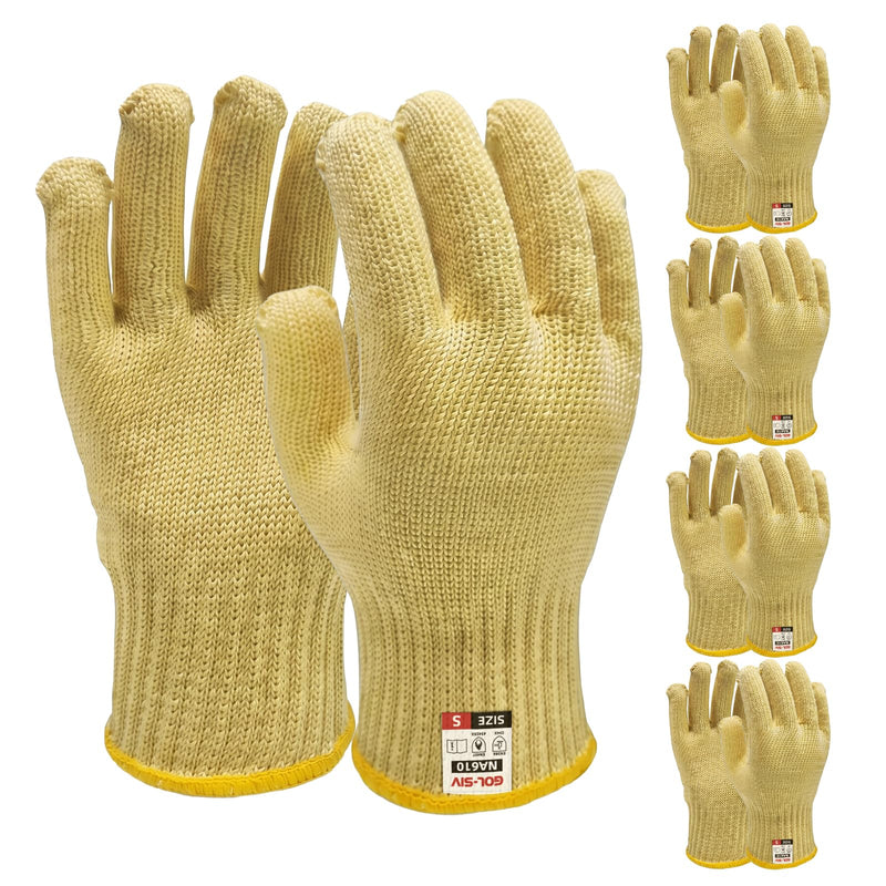 GOL-SIV 5 Pairs Cut Resistant Work Gloves, 7-Gauge Heavy Duty Aramid Fiber, Heat & Cut Protection for Small Hands, Women. Ideal for Metal Glass Handling, Woodworking & Industrial Assembly, S